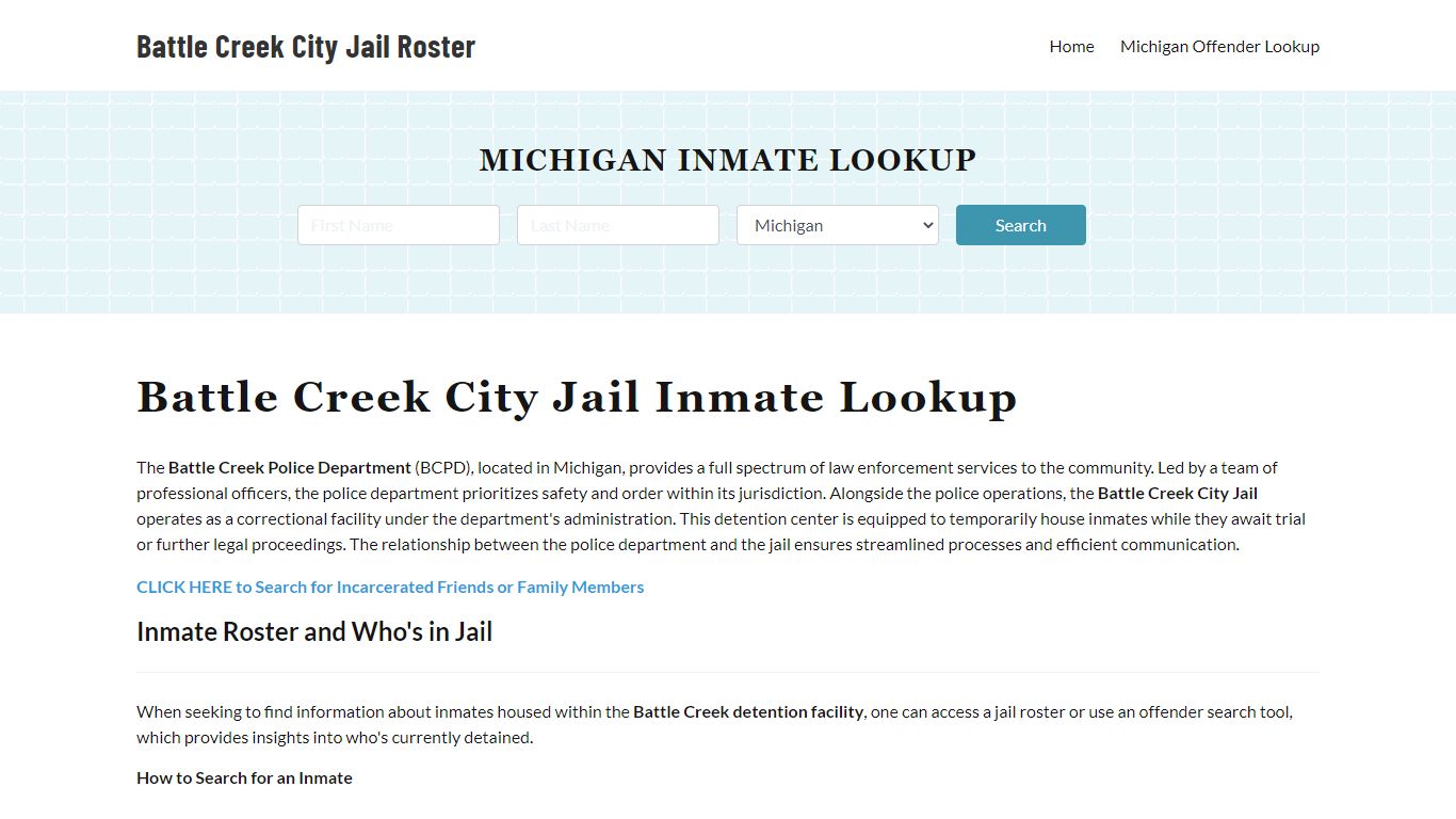 Battle Creek Police Department & City Jail, MI Inmate Roster, Arrests ...